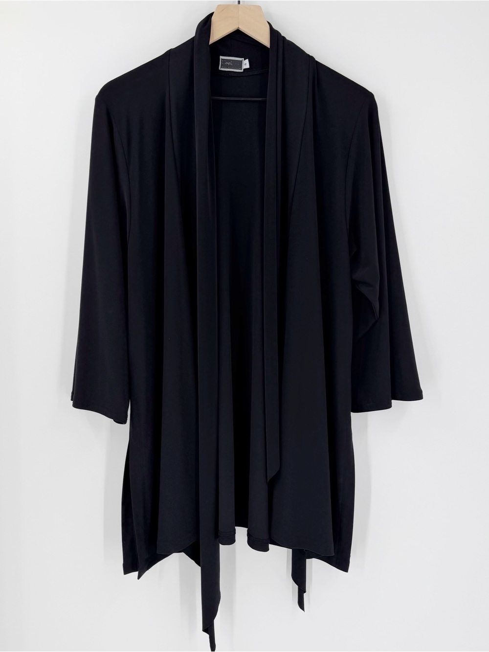 Sympli Black Stretch Knit Draped Front Cardigan 16 Longer Length Versatile